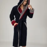 Mens hooded Navy Turkish Cotton bathrobe