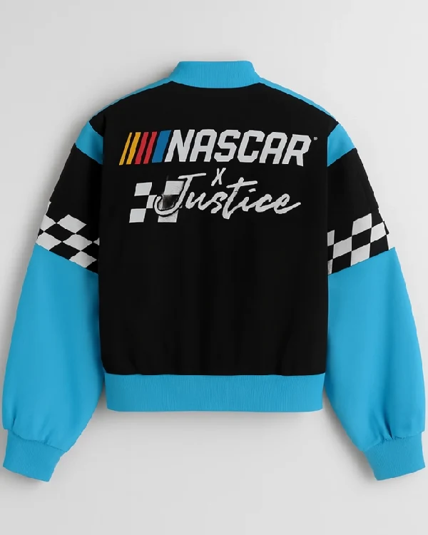 NASCAR X Justice 2026 Racing Black and Blue Cotton Varsity Jacket