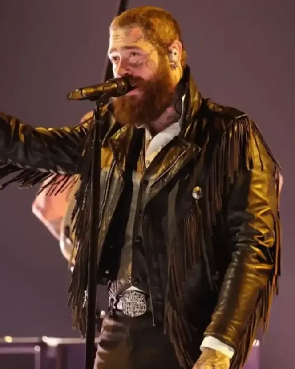 Post Malone 68th Annual Grammys 2026 Leather Fringe Jacket
