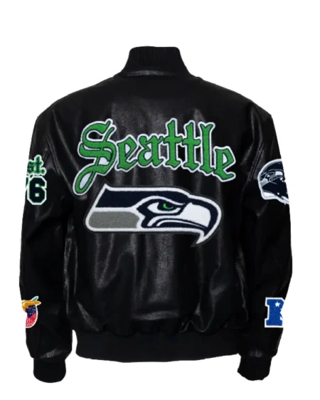 Seattle Seahawks 2026 Full Black Vegan Old English Leather Jacket