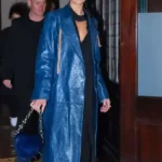 Shop Dua Lipa 36th Annual Footwear News Achievement Awards Blue Leather Trench Coat For Women