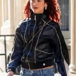 Shop Dua Lipa Street Style Black Biker Bomber Leather Jacket For Women For Sale