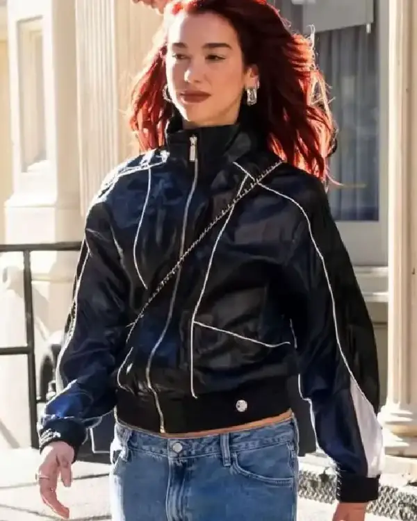 Shop Dua Lipa Street Style Black Biker Bomber Leather Jacket For Women For Sale