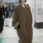 Shop Lily Collins Austerlitz Train Station Oversized Cotton Brown