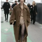 Shop Lily Collins Austerlitz Train Station Oversized Cotton Brown Trench
