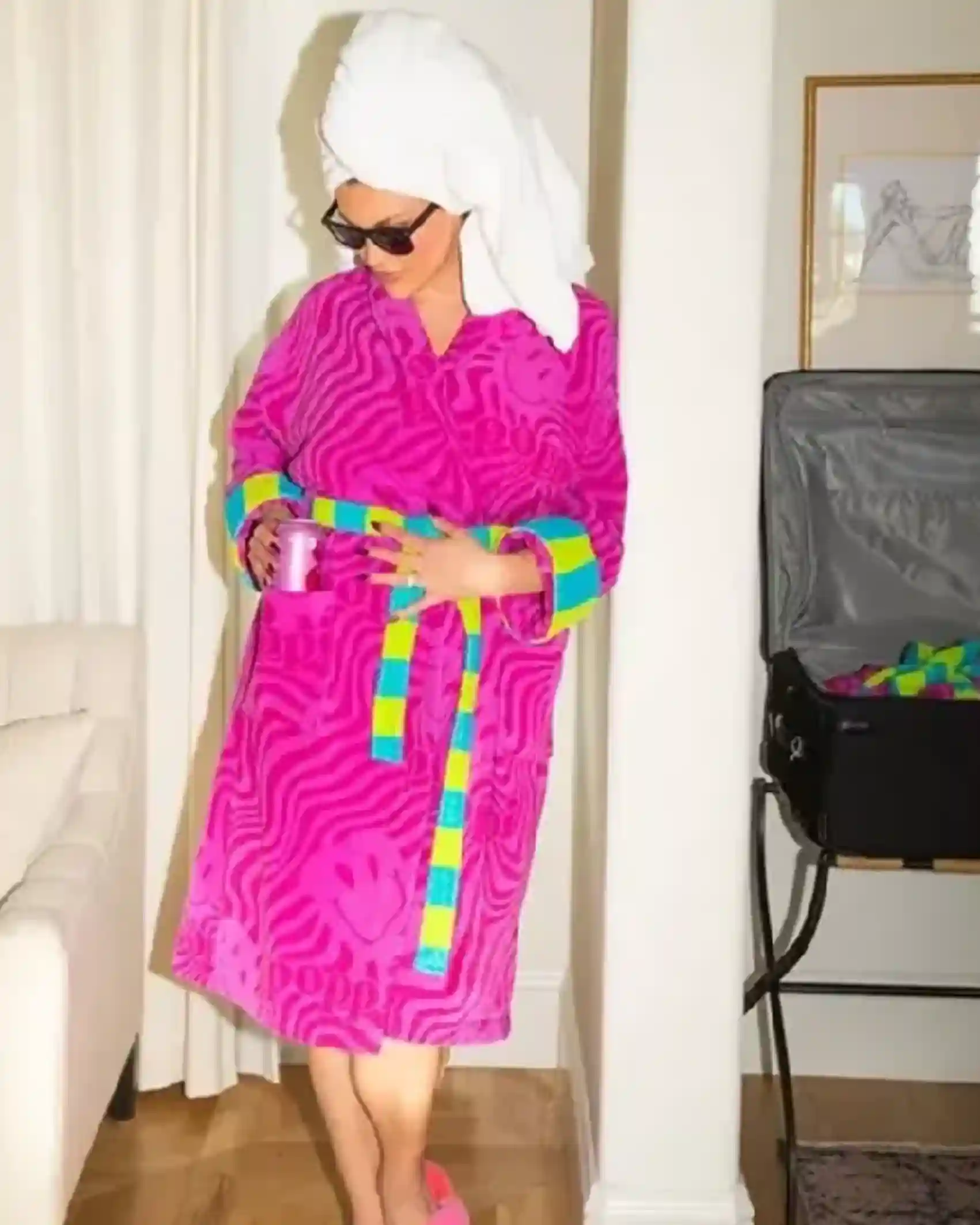 Shop Poppi Pink Velvet Bath Robe For Men and Women Sale