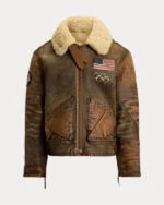 Shop Winter Olympics Opening Ceremony 2026 Usher Brown B3 Shearling Leather Jacket
