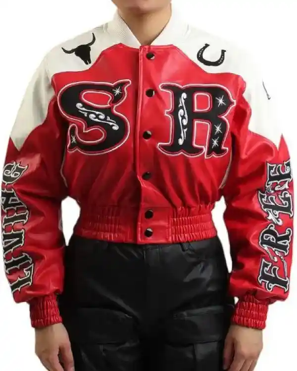 Women Rodeo Cropped Bomber Leather Jacket