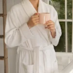 Womens White Terry Cotton Bathrobe