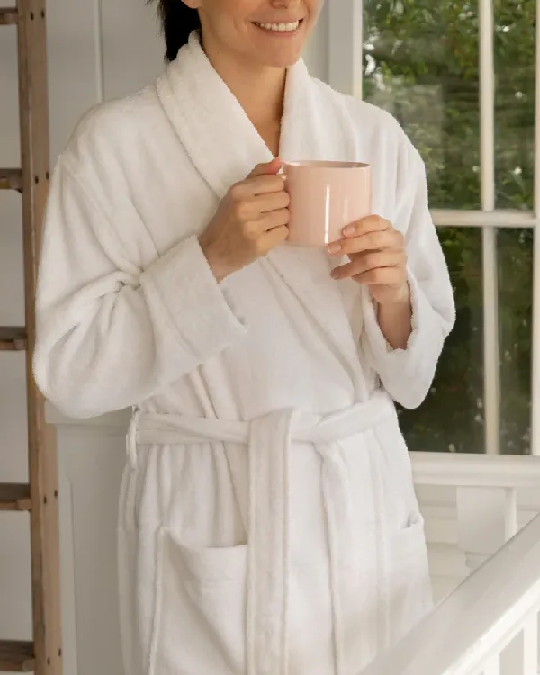 Womens White Terry Cotton Bathrobe