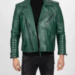 Jordan Green Leather Biker Jacket