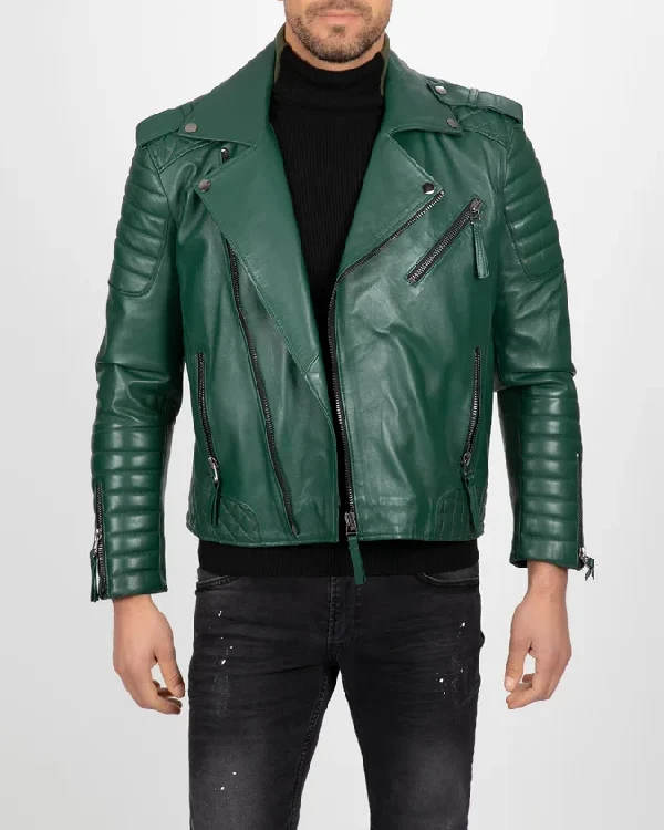 Jordan Green Leather Biker Jacket