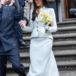 Shop Dua Lipa Wedding Hourglass Tailored Fit, Peplum Hem White Couture Blazer For Women's Sale
