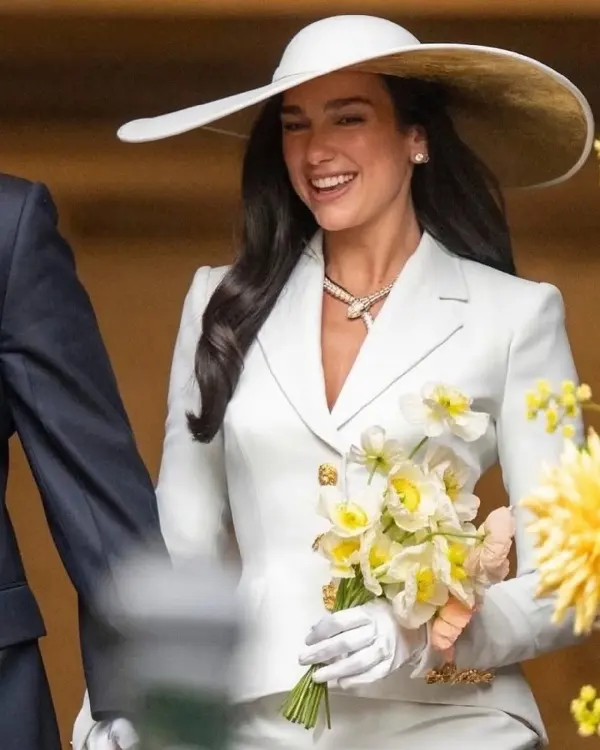 Shop Dua Lipa Wedding Hourglass Tailored Fit, Peplum Hem White Couture Blazer