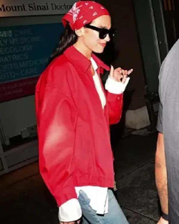 Shop New York City 2026 Dua Lipa Red Cotton Jacket For Sale